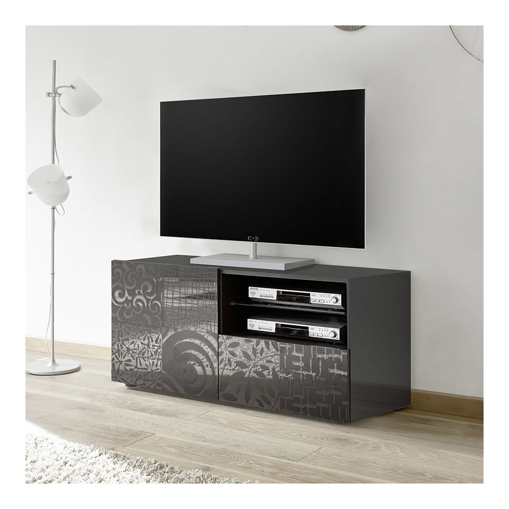Kasalinea - Petit banc TV design gris laqué NERINA 2 - Meubles TV, Hi-Fi