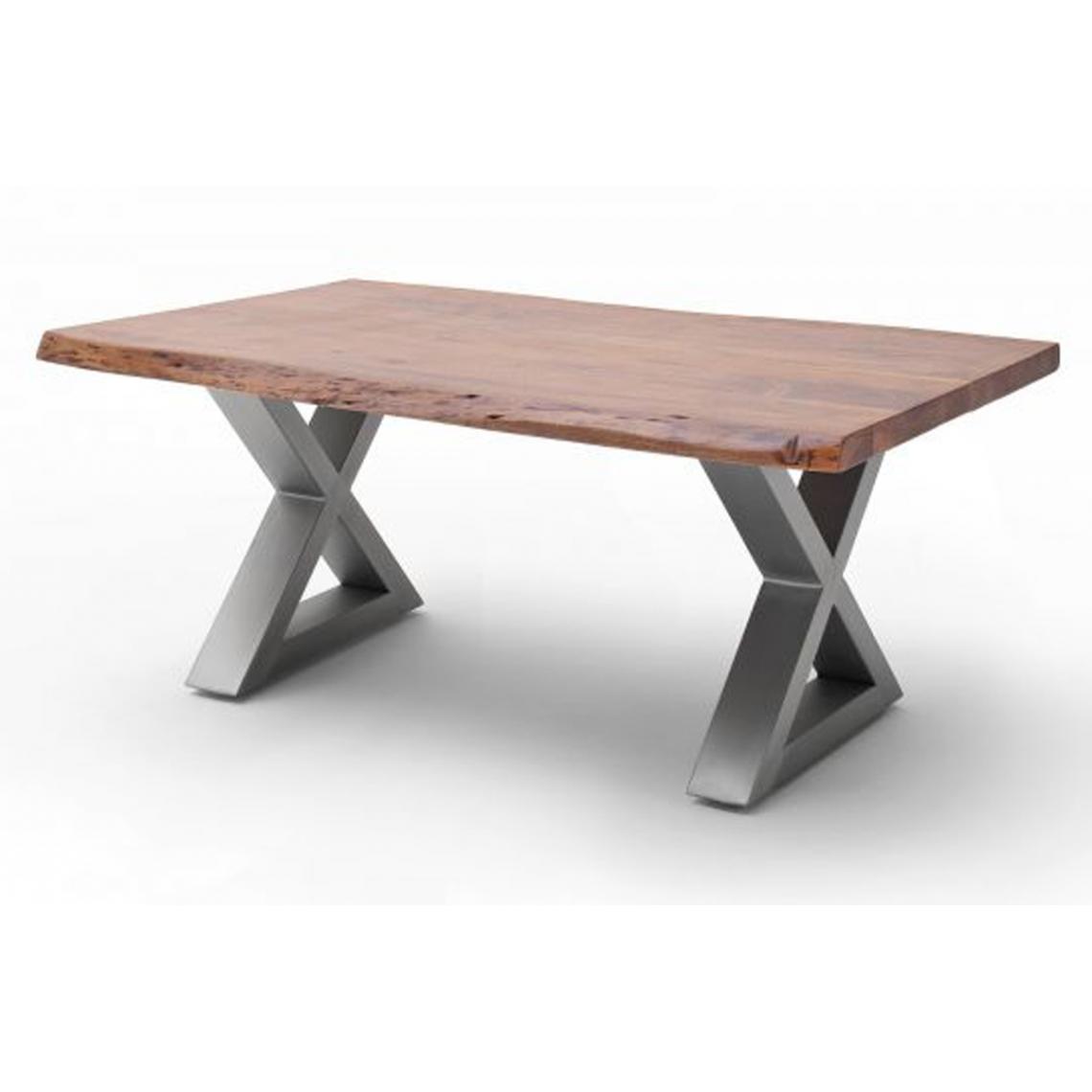 Pegane - Table basse en bois d'acacia massif noyer / acier inoxydable - L.110 x H.45 x P.70 cm - Tables basses
