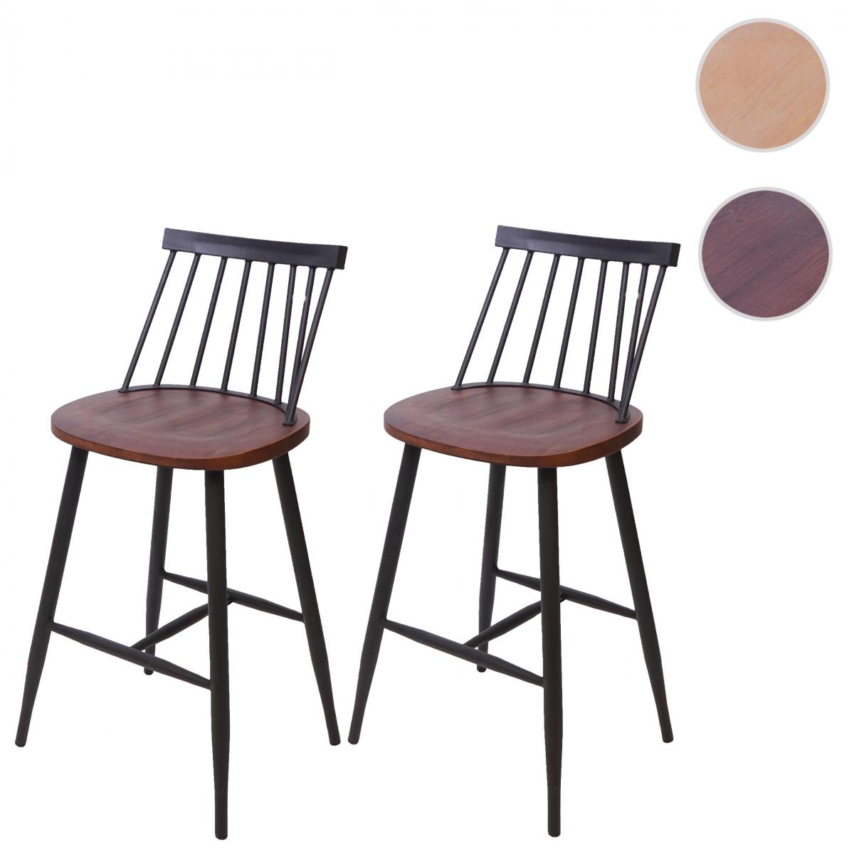 Mendler - 2x tabouret de bar HWC-G69, chaise, bois massif, rétro, métal, avec repose-pied, gastronomie ~ vintage marron - Tabourets