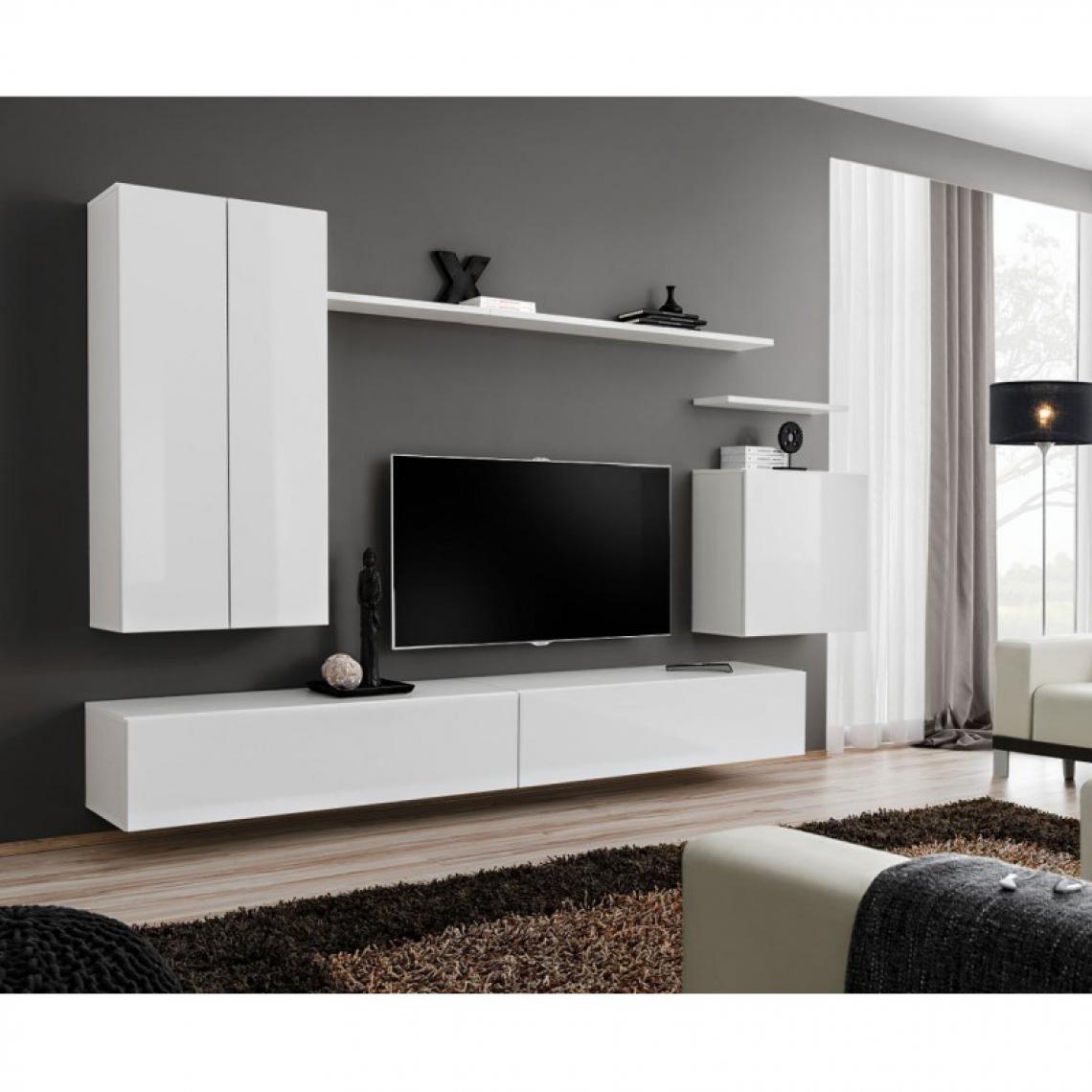 Ac-Deco - Meuble TV Mural Design Switch II 270cm Blanc - Meubles TV, Hi-Fi