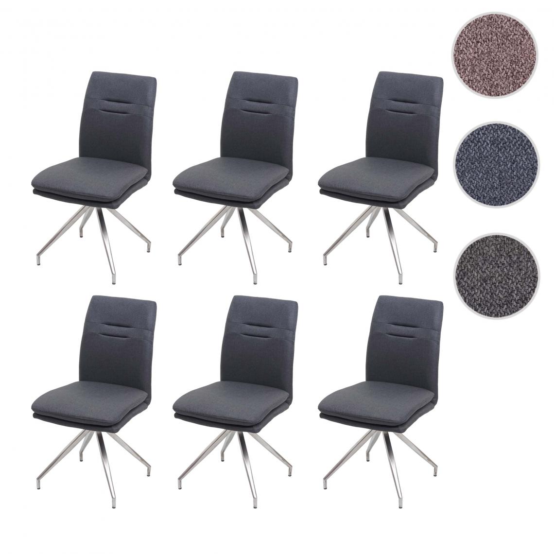 Mendler - 6x chaise de salle à manger HWC-H70 tissu/textile acier inoxydable brossé ~ gris foncé - Chaises