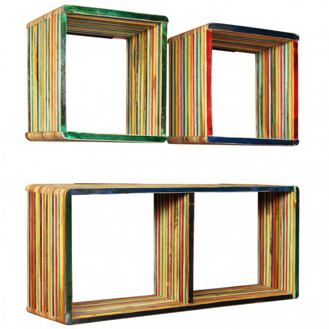 Helloshop26 - Étagère armoire meuble design jeu d'étagère murale 3 pcs teck massif recyclé multicolore 2702226/2 - Etagères