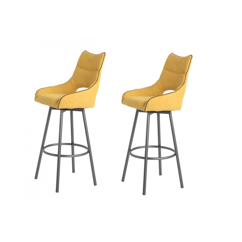 Meubletmoi - Lot de 2 chaises hautes de bar tissu jaune - ROY - Tabourets