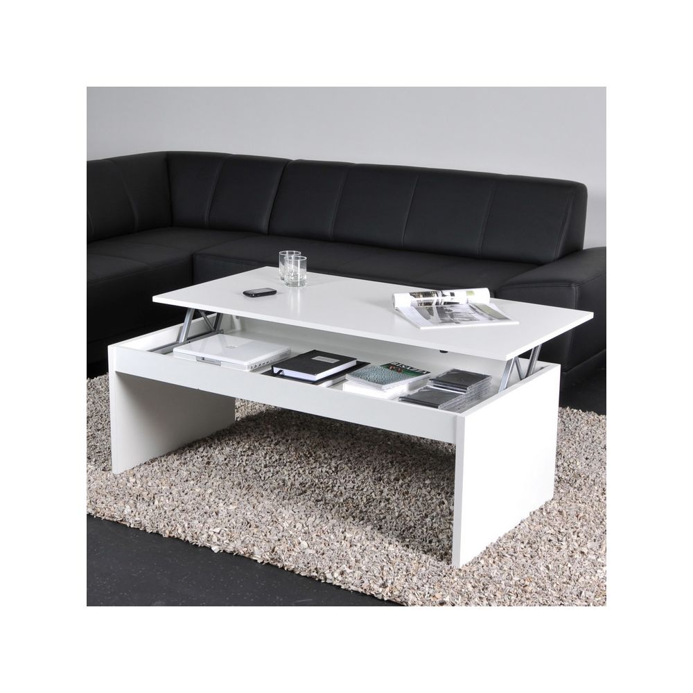 Weber Industries - Table basse relevable rectangulaire en bois blanc DARWIN - Tables basses