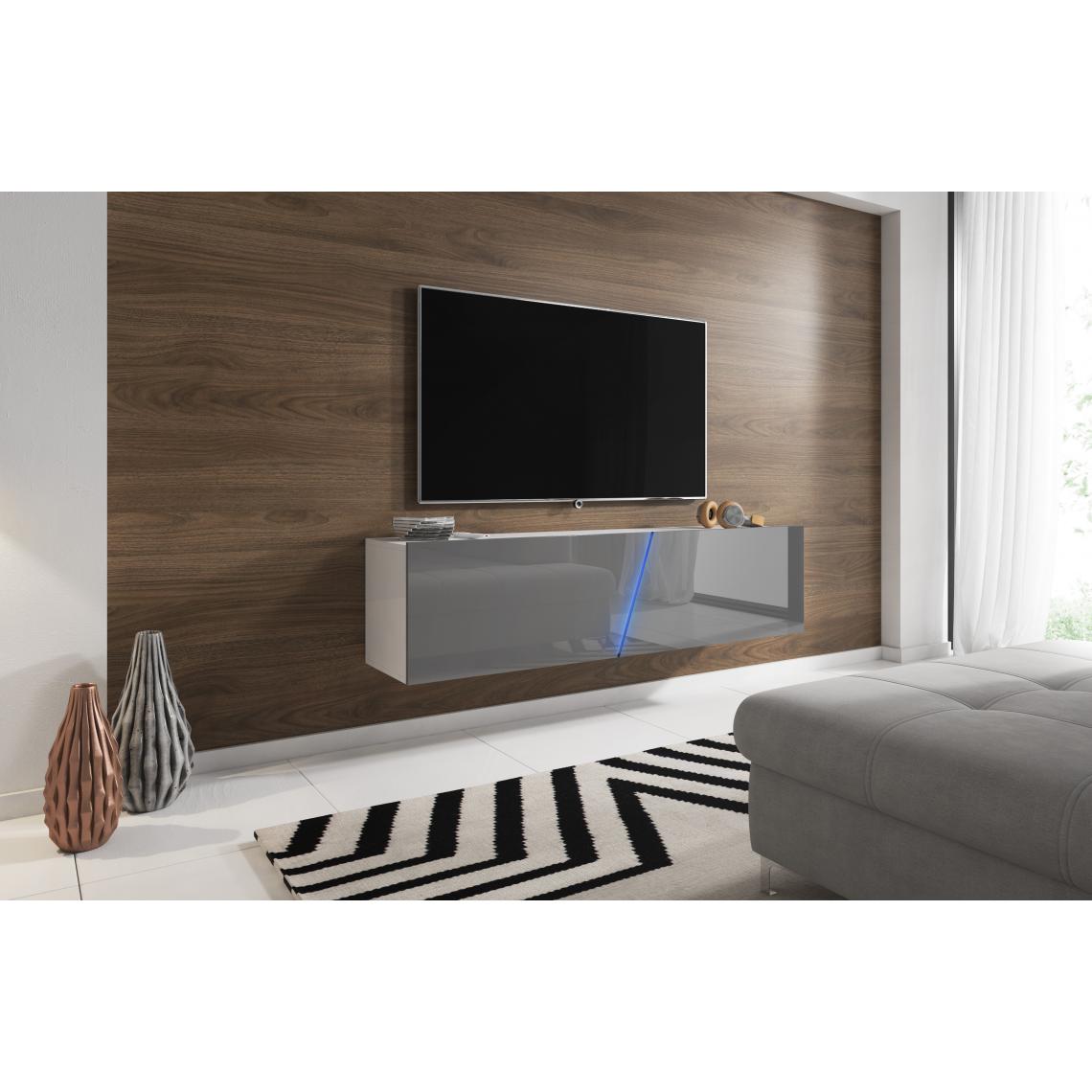 3xeliving - Meuble TV suspendu moderne et tendance Aczi czary / noir brillant 160cm LED - Meubles TV, Hi-Fi