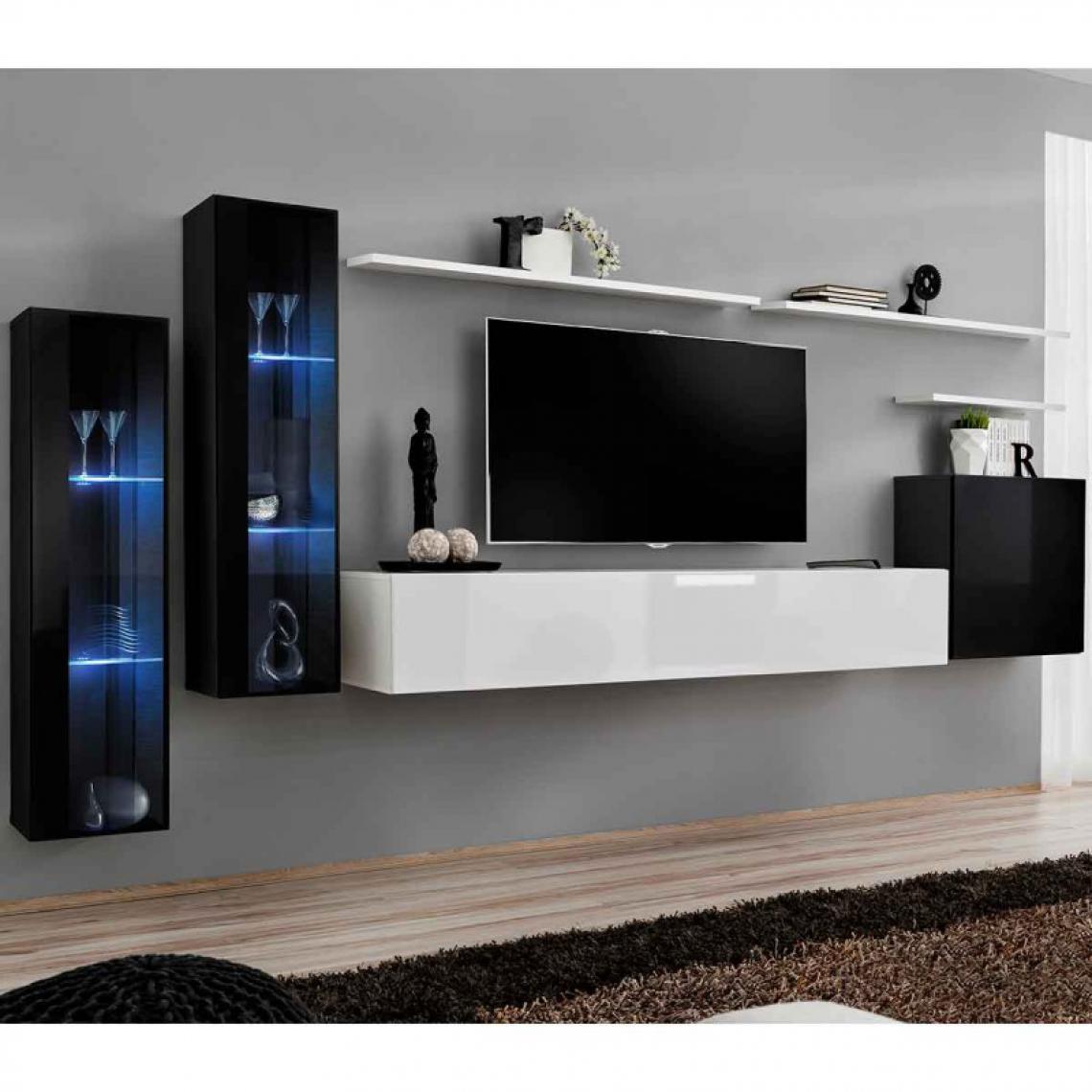 Ac-Deco - Meuble TV Mural Design Switch XI 330cm Blanc & Noir - Meubles TV, Hi-Fi