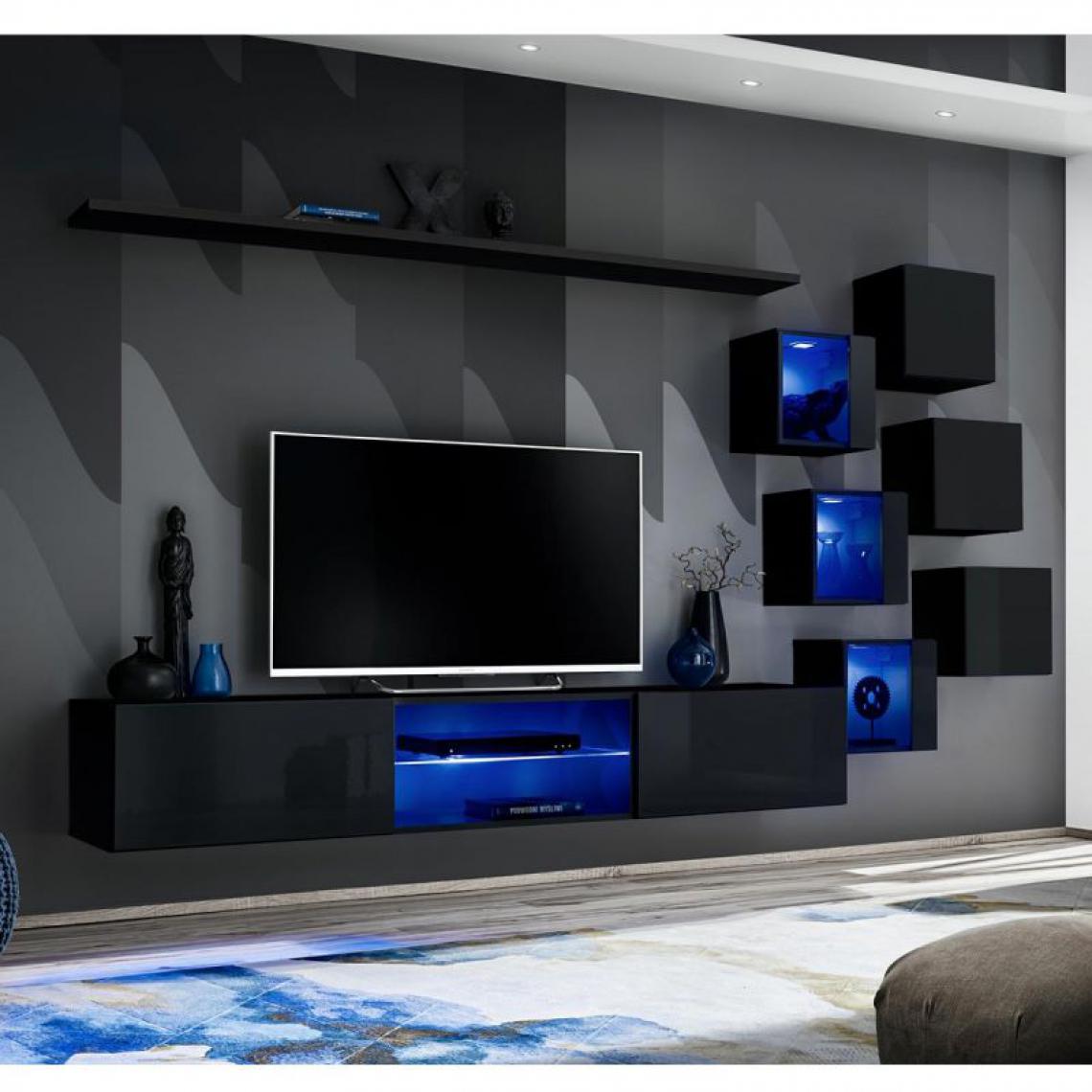 Ac-Deco - Ensemble Meuble TV Design Switch XXI 180cm Noir - Meubles TV, Hi-Fi