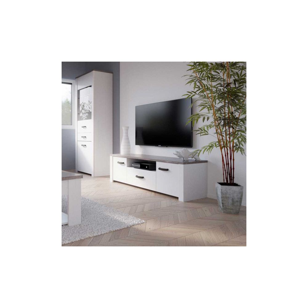 Dansmamaison - Meuble TV 2 portes Pin/Chêne noisette - LIMOGES - L 148 x l 42 x H 44 cm - Meubles TV, Hi-Fi