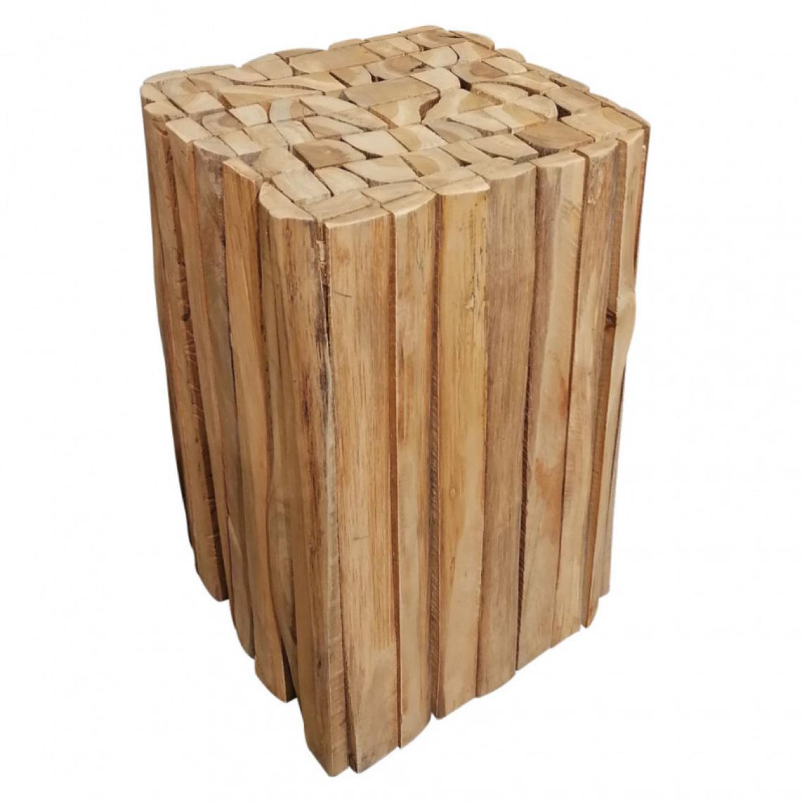 Meubletmoi - Tabouret cube entièrement en bois de teck branches découpées - TAMARA - Tabourets