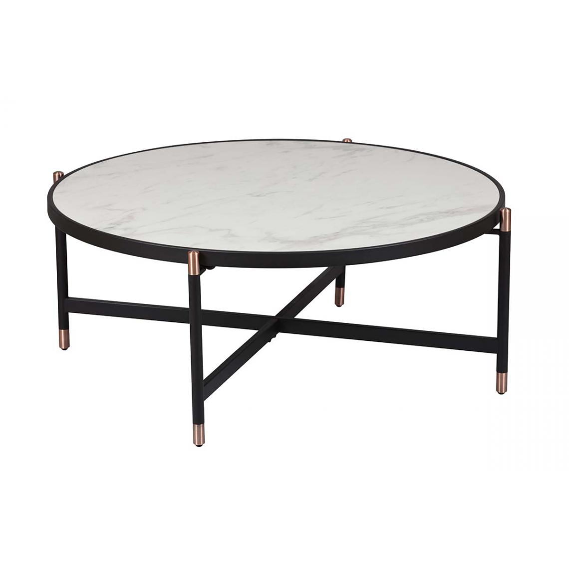 Pegane - Table basse en acier / céramique coloris anthracite mat - Diamètre 90 x Hauteur 38 cm - Tables basses