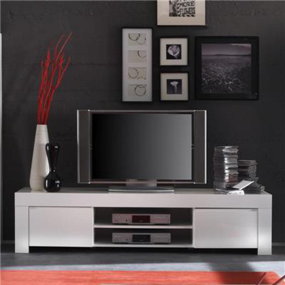 Nouvomeuble - Meuble TV blanc laqué design TRIPOLI - Meubles TV, Hi-Fi