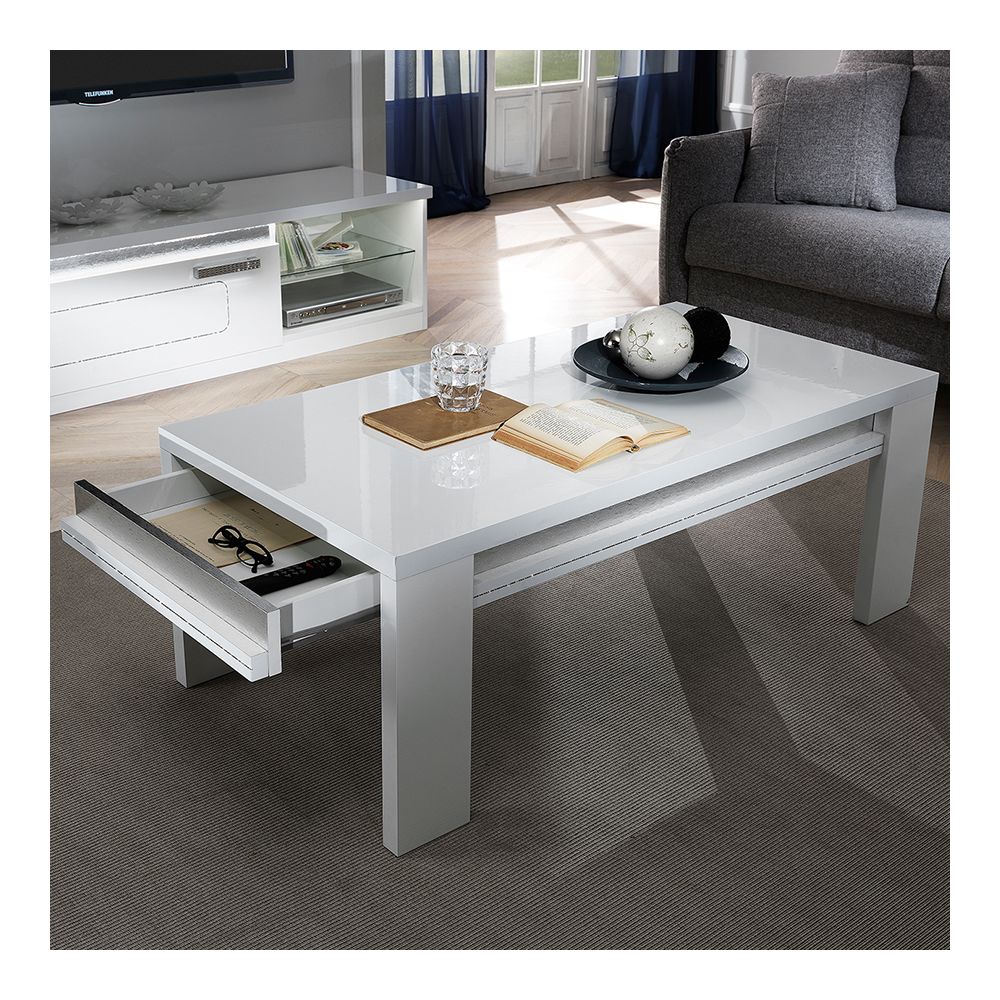 Nouvomeuble - Table basse 120 cm blanche laqué design NEVAHE - Tables basses