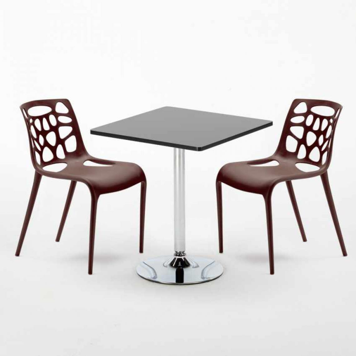Ahd Amazing Home Design - Table Carrée Noire 70x70cm Avec 2 Chaises Colorées Set Intérieur Bar Café Gelateria Mojito, Couleur: Marron - Tables à manger