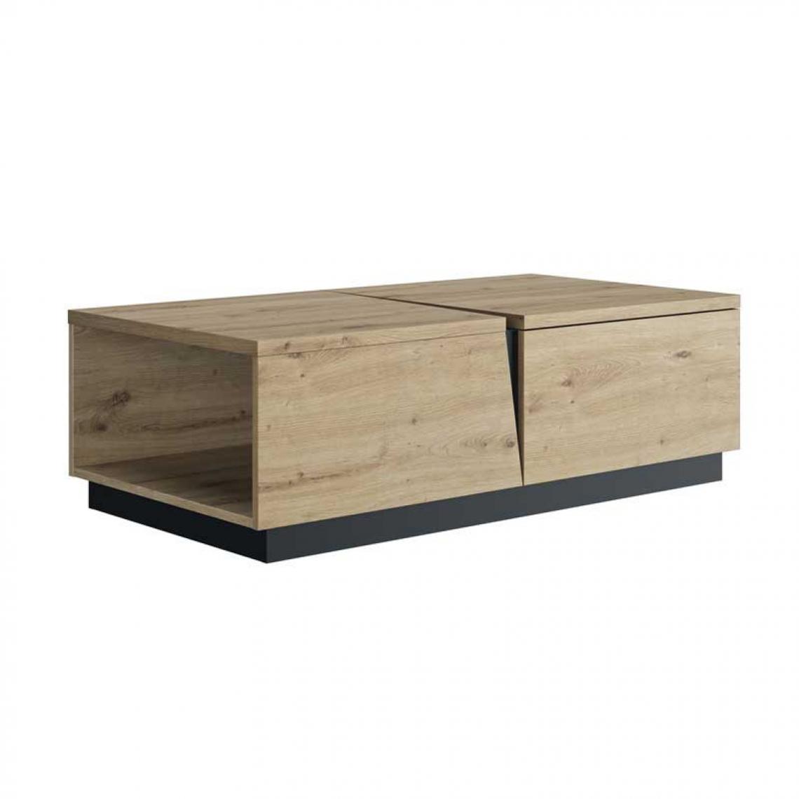 Tousmesmeubles - Table basse rectangulaire 1 tiroir Chêne naturel/Noir - LIGNAC - Tables basses