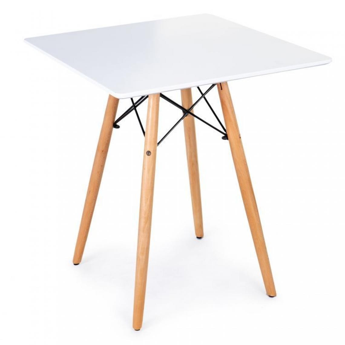 Hucoco - MSTORE - Table moderne pour la salle à manger salon cuisine - Plateau 60x60 cm - Style scandinave - 4 pieds en hêtre - Blanc - Tables à manger
