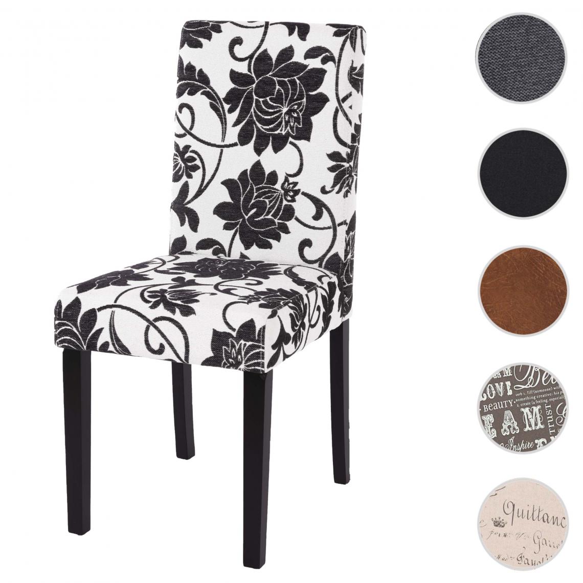 Mendler - Chaise de salle à manger Littau, chaise de cuisine, tissu/textile ~ noir jacquard, pieds foncés - Chaises