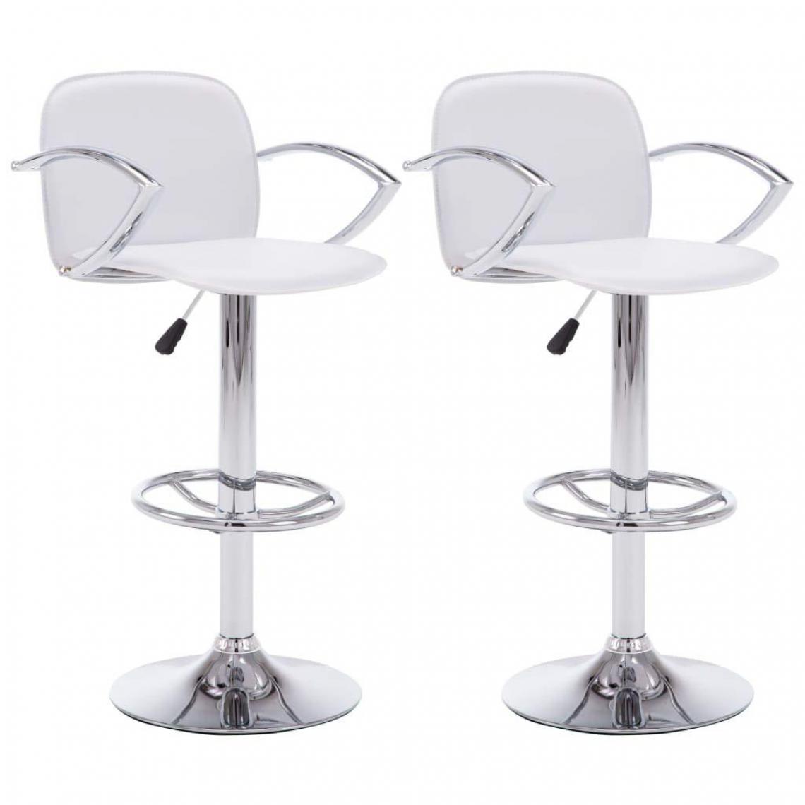 Helloshop26 - Lot de deux tabourets de bar design chaise siège avec accoudoirs similicuir blanc 1202108 - Tabourets