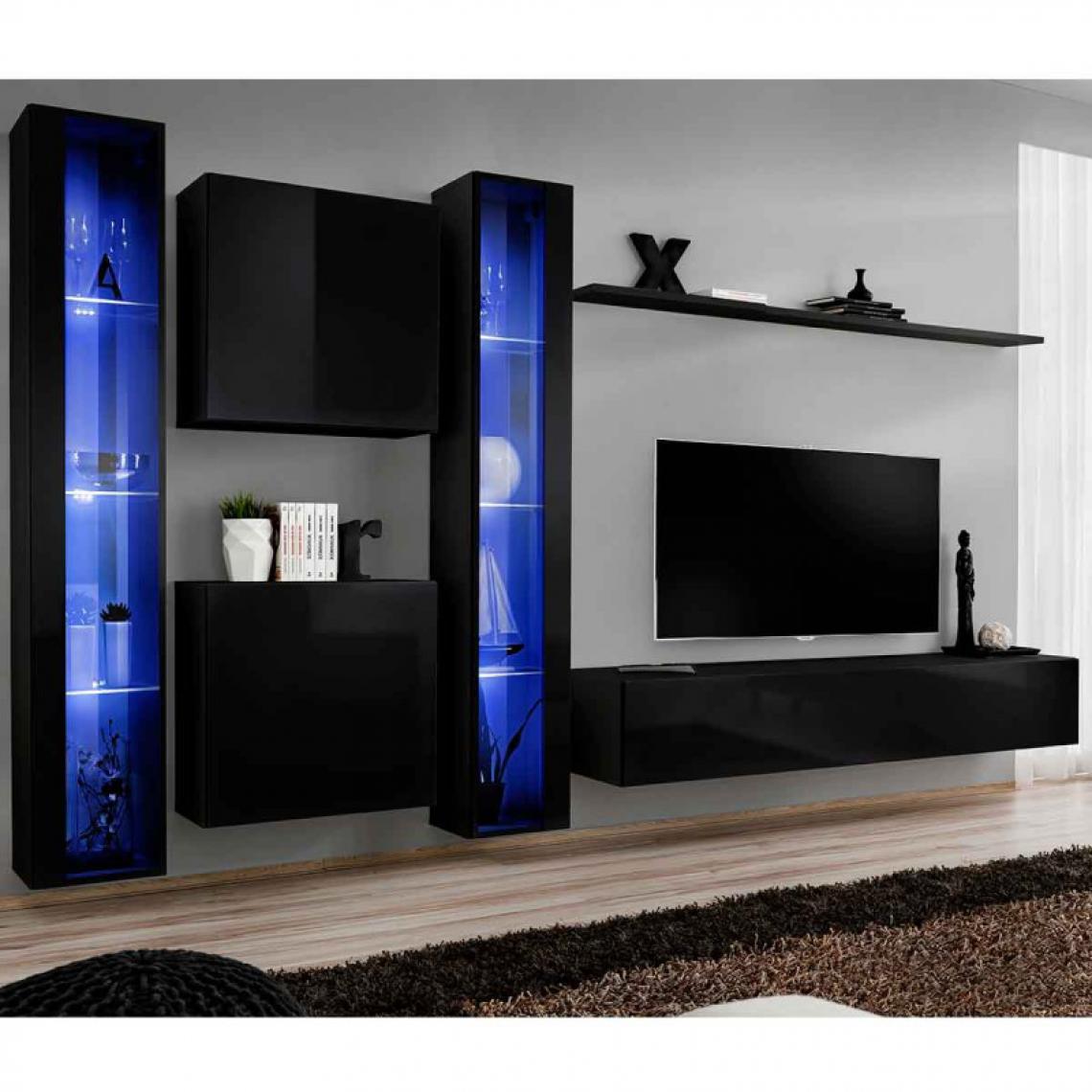 Ac-Deco - Meuble TV Mural Design Switch XVI 330cm Noir - Meubles TV, Hi-Fi