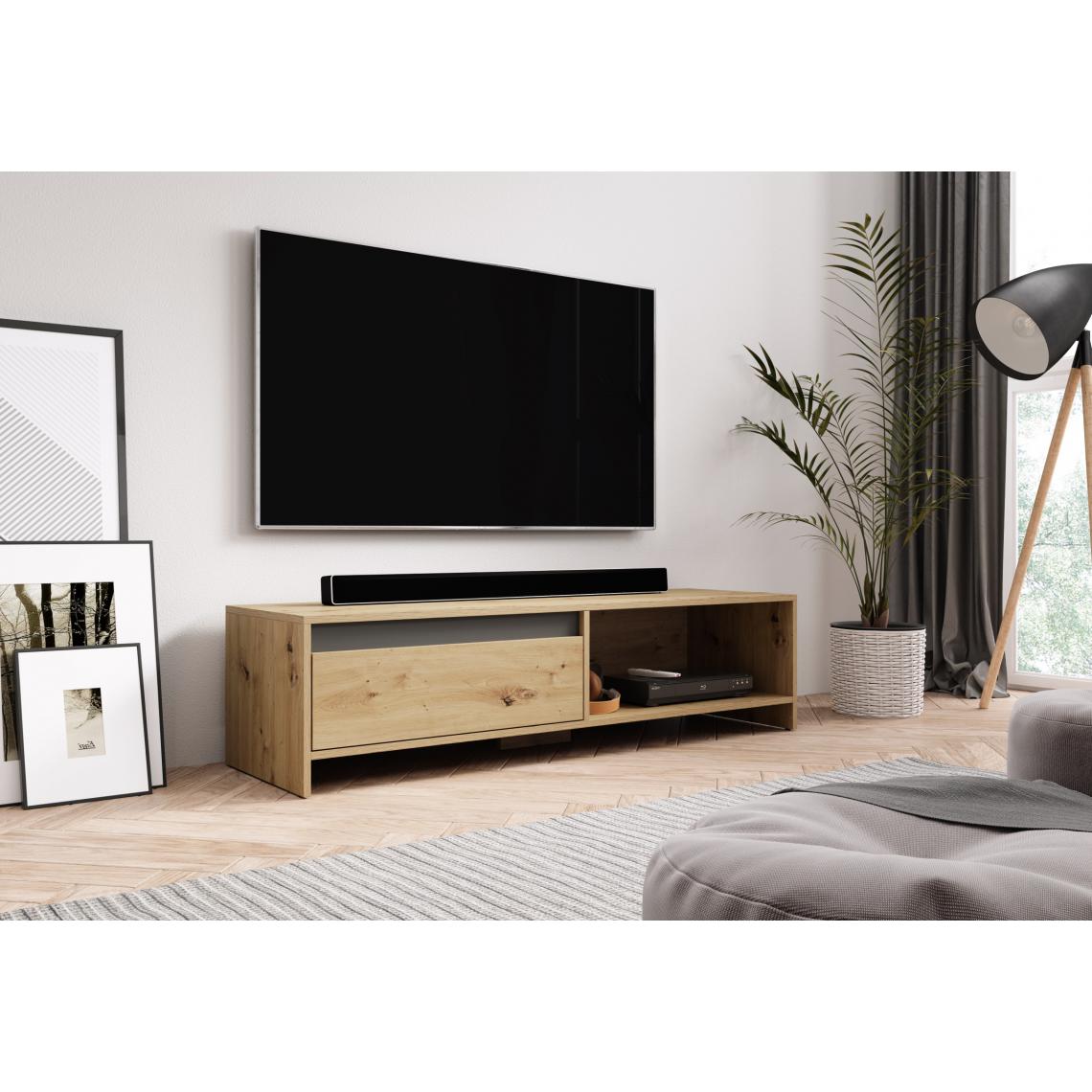 3xeliving - Stand TV stylé Apimp, 140 cm, chêne / graphite fait main - Meubles TV, Hi-Fi