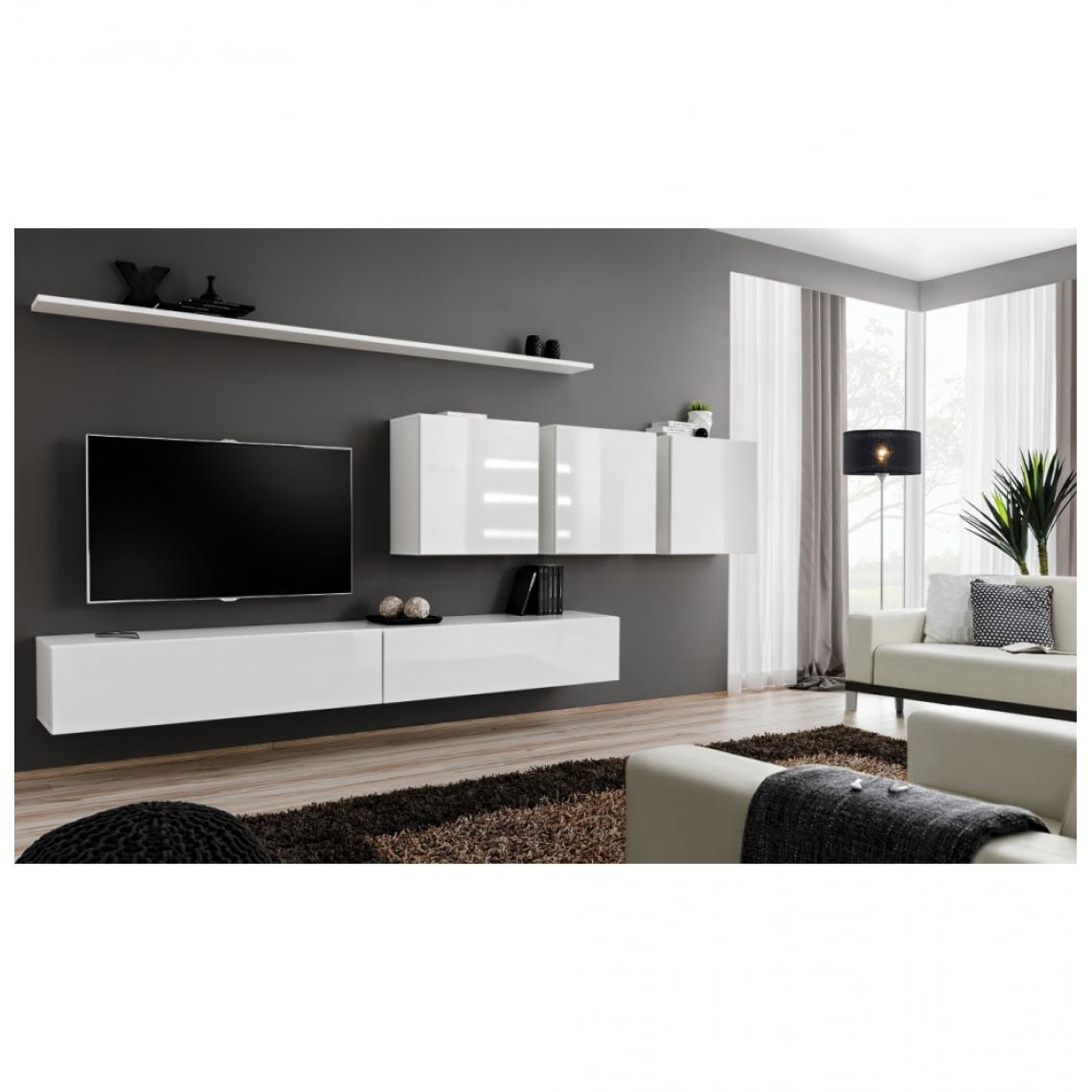 Ac-Deco - Ensemble meuble TV mural - Switch VII - 340 cm x 150 cm x 40 cm - Blanc - Meubles TV, Hi-Fi