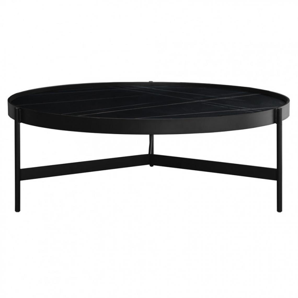 Meubletmoi - Table basse ronde, plateau en céramique noir et piètement noir - ASHE - Tables basses