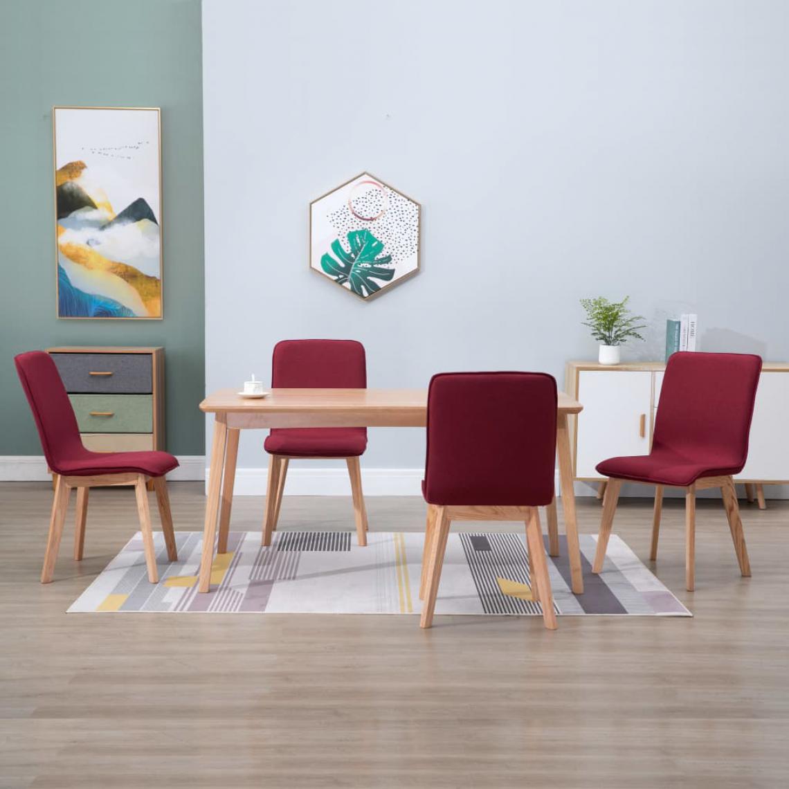 Chunhelife - 4 pcs Chaises de salle à manger Rouge Tissu et chêne massif - Chaises