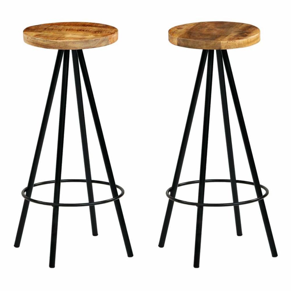 Helloshop26 - Lot de deux tabourets de bar design chaise siège bois massif de manguier 1202183 - Tabourets