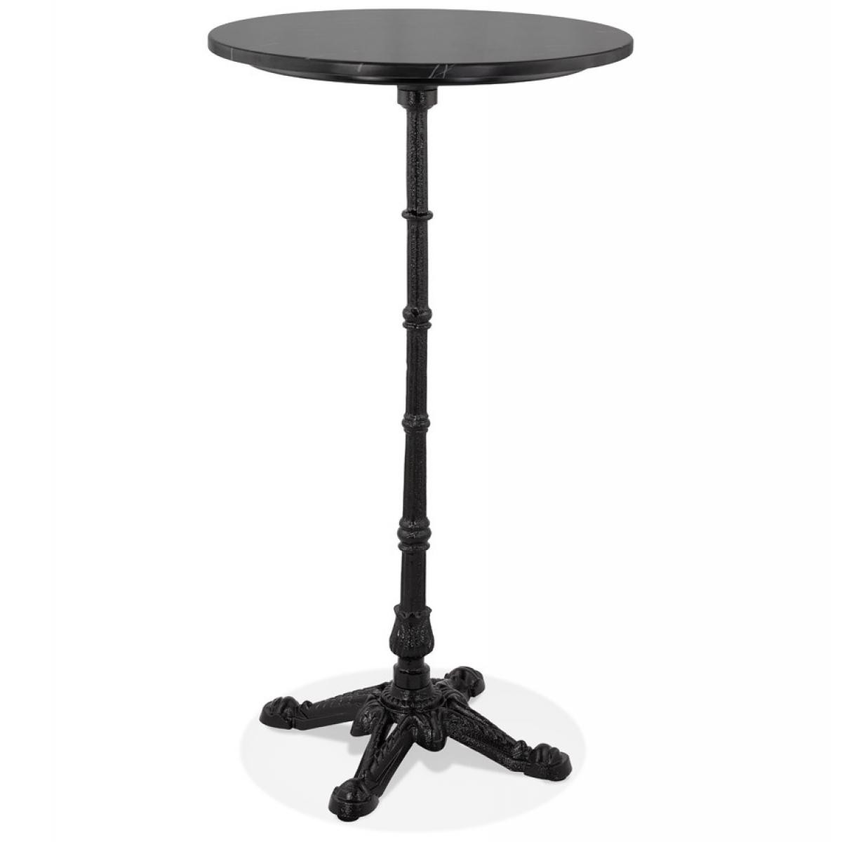 Alterego - Table haute ronde 'DOMY ROUND' style rustique en pierre noire effet marbre - 60x60 cm - Tables à manger