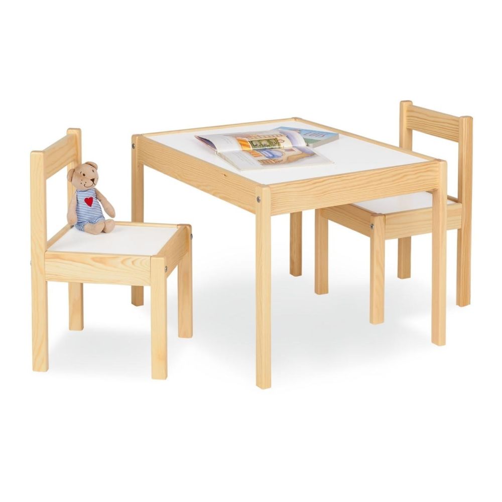 Pinolino - Table enfant Olaf Blanc Naturel 64x50cm + 2 chaises - Meubles TV, Hi-Fi