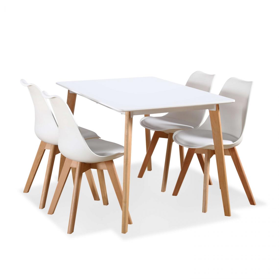 Alice'S Garden - Table à manger rectangulaire bois 120cm blanc - Hedvig - 4 chaises, 4 places, scandinave, pieds bois - Chaises