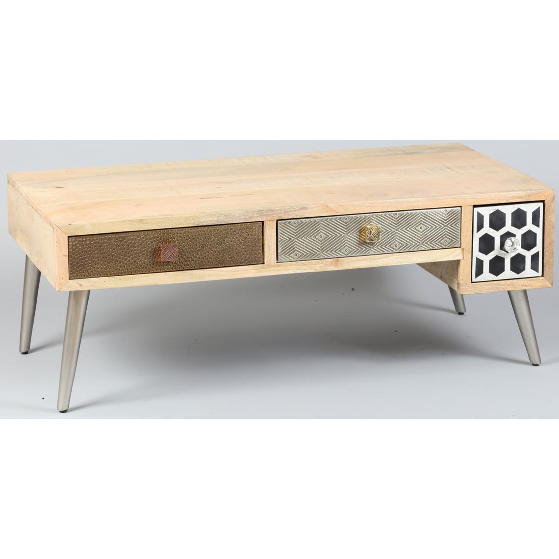 Pegane - Table basse de 4 tiroirs en palissandre - Dim : L115 x P60 x Ht 41 cm - Tables basses