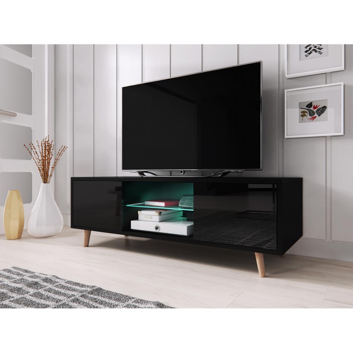 3xeliving - Meuble TV scandinave et minimaliste Cindi avec éclairage LED. Couleur noire. - Meubles TV, Hi-Fi