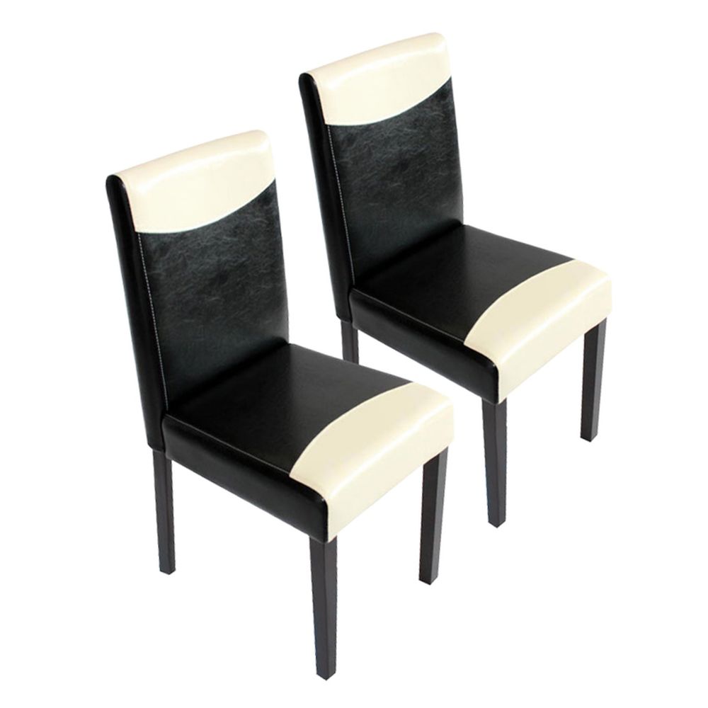 Mendler - Lot de 2 chaises de séjour Littau, simili-cuir, noir/crème, pieds foncés - Chaises