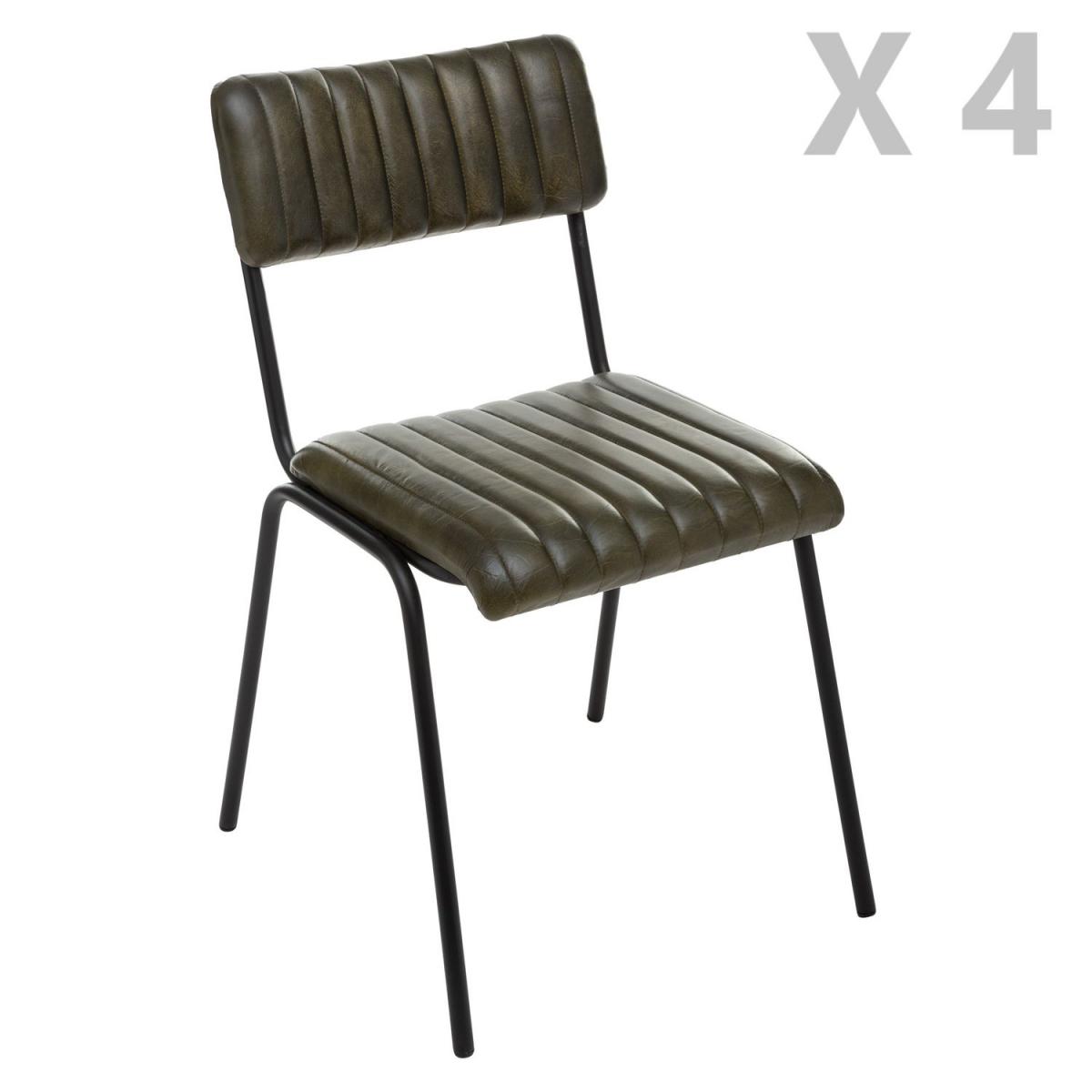 Atmosphera, Createur D'Interieur - 4 Chaises design vintage en cuir Dario - Vert - Chaises