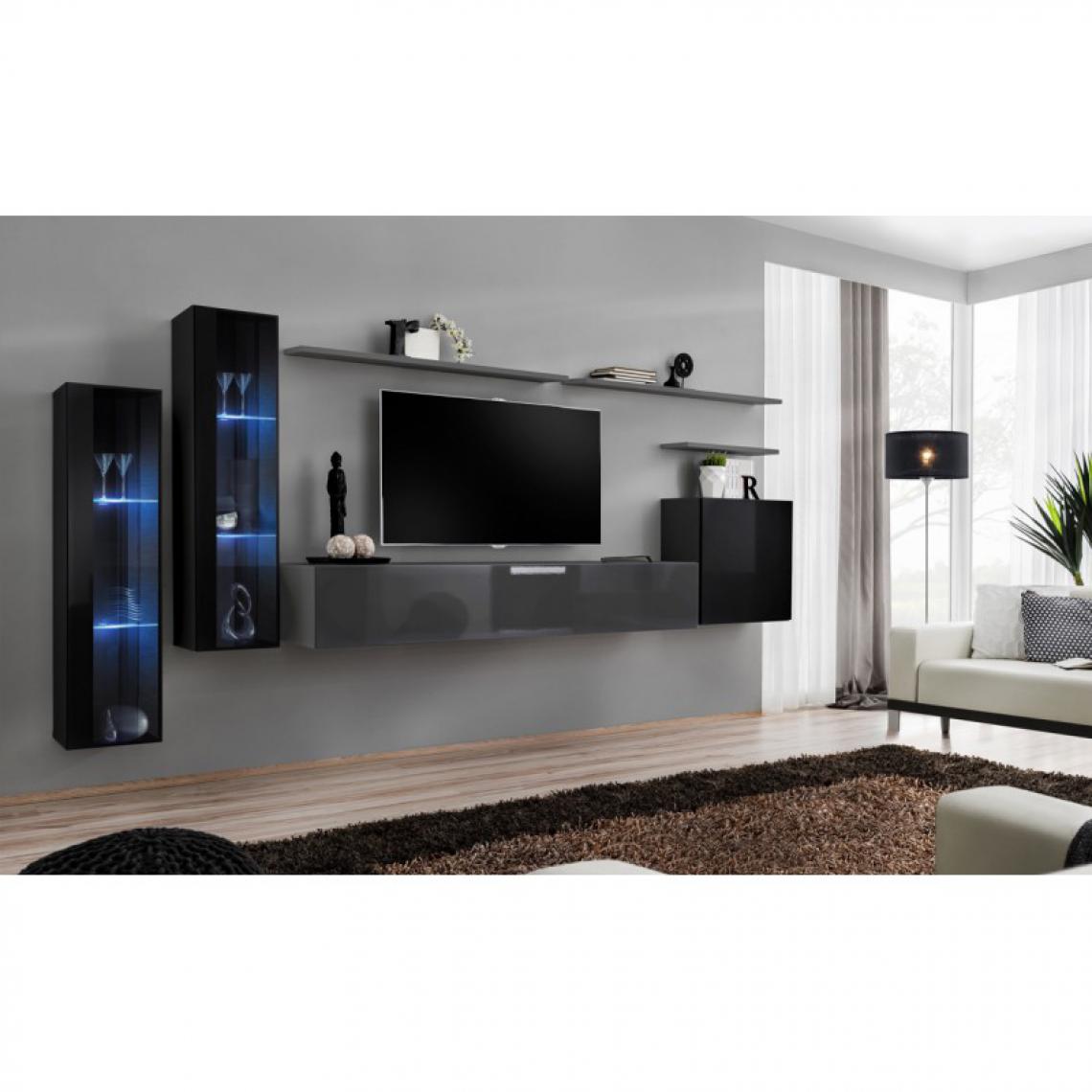 Ac-Deco - Meuble TV Mural Design Switch XI 330cm Noir & Gris - Meubles TV, Hi-Fi