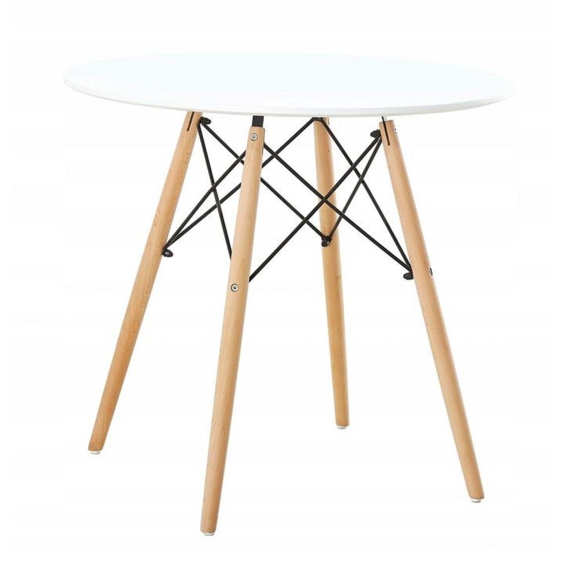 Hucoco - MSTORE - Table moderne pour la salle à manger salon cuisine - Diamètre plateau 80cm - Style scandinave - Pieds en hêtre - Blanc - Tables à manger