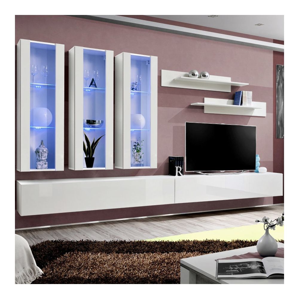 Nouvomeuble - Meuble TV avec rangement blanc PIAZZA - Meubles TV, Hi-Fi