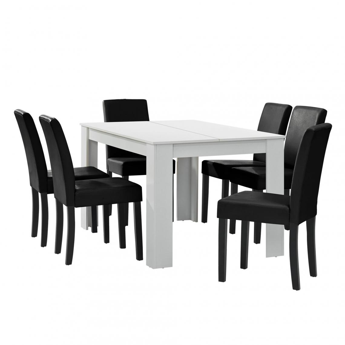 Helloshop26 - Table à manger blanc mat avec 6 chaises noir cuir synthétique rembourré 140x90 cm 03_0004024 - Tables à manger