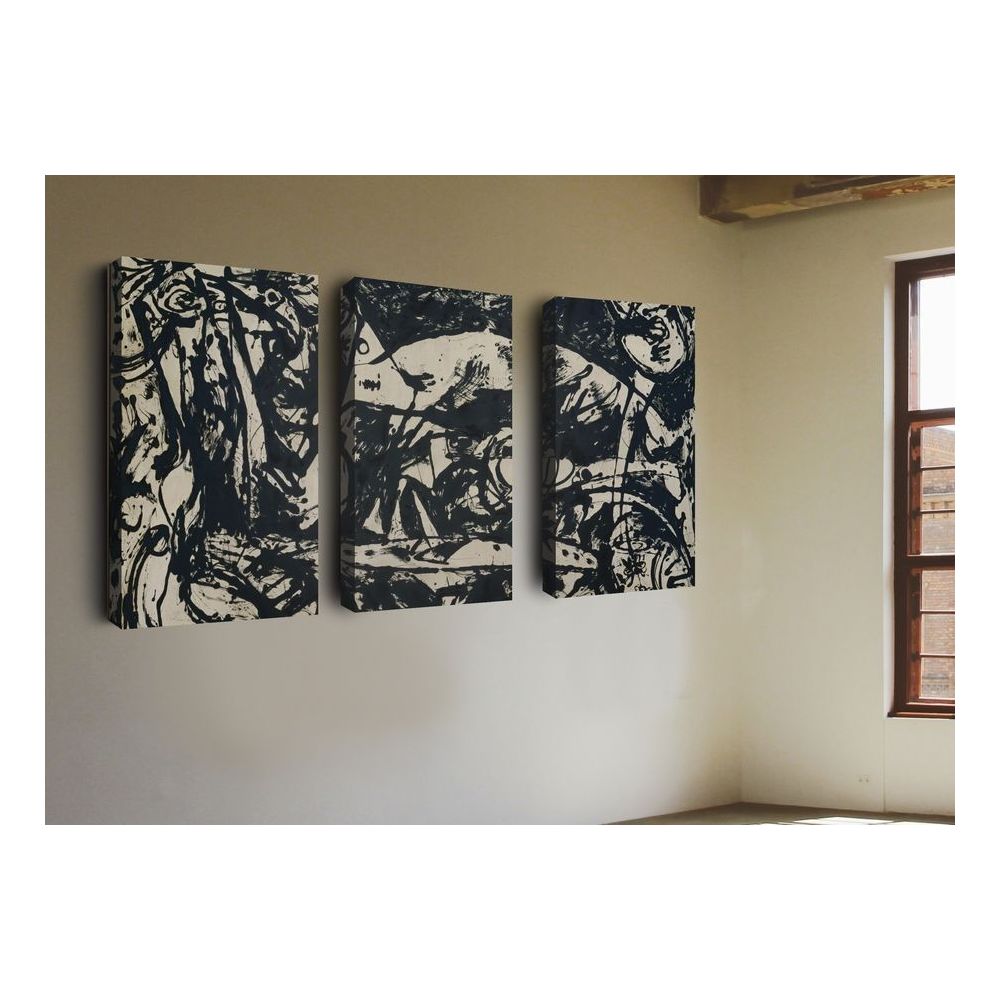 Homemania - HOMEMANIA Set 3 Tableau Blanc et Noir - Art Abstraict - pour Séjour, Chambre - Multicolore, 135 x 3 x 60 cm - Tableaux, peintures