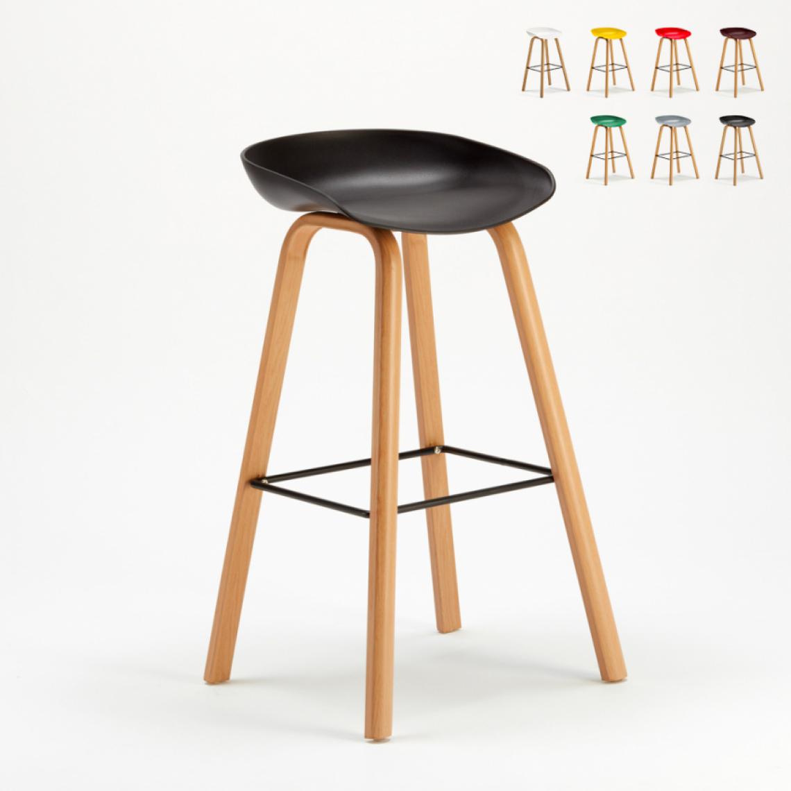 Superstool - Tabouret chaise haut pour café et cuisine effet bois Towerwood, Couleur: Noir - Tabourets