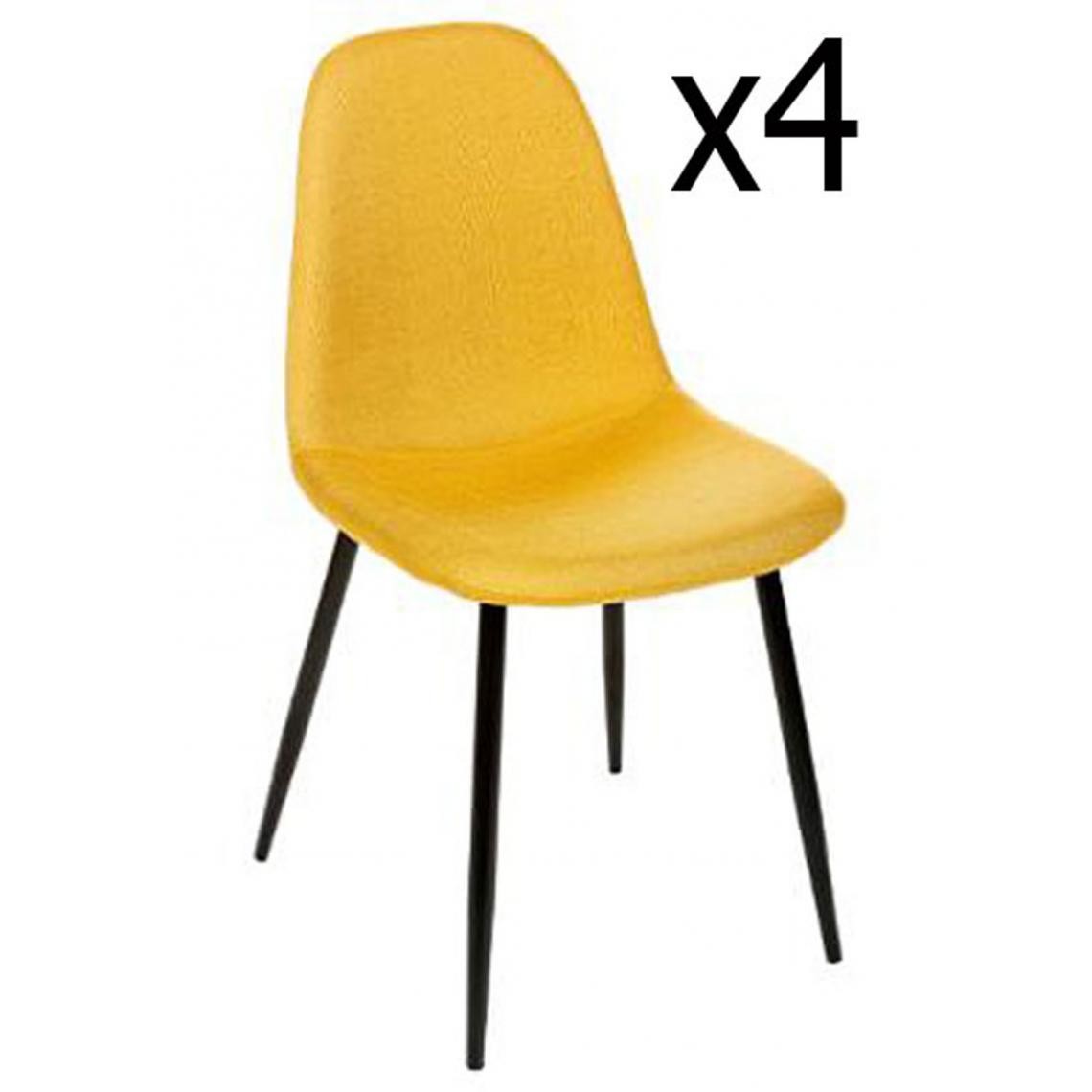 Pegane - Lot de 4 chaises en jaune et pieds métal noir - L45 cm - Chaises