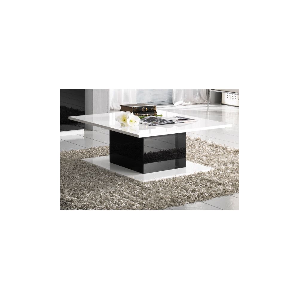 Dansmamaison - Table basse rectangulaire Blanc/Noir laqué - ZEME - L 110 x l 60 x H 43 cm - Tables basses