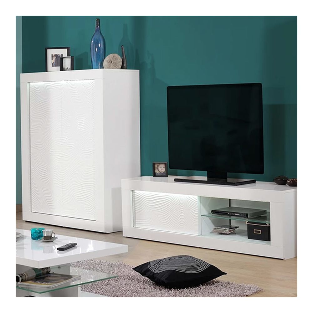 Nouvomeuble - Meuble TV blanc laqué design KARL - Meubles TV, Hi-Fi