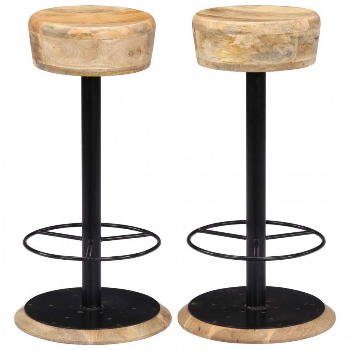 Helloshop26 - Lot de deux tabourets de bar design chaise siège bois de manguier solide 1202092 - Tabourets