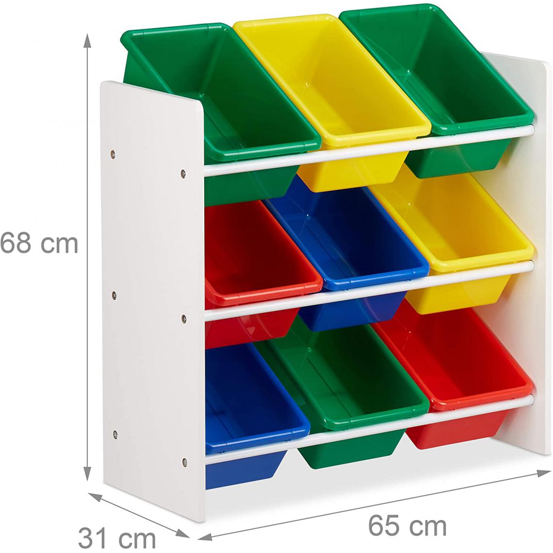 Helloshop26 - Étagère pour enfants organisation 9 boîtes de rangement pour jouets colorées MDF plastique 68 cm multicolore 13_0001178_2 - Etagères