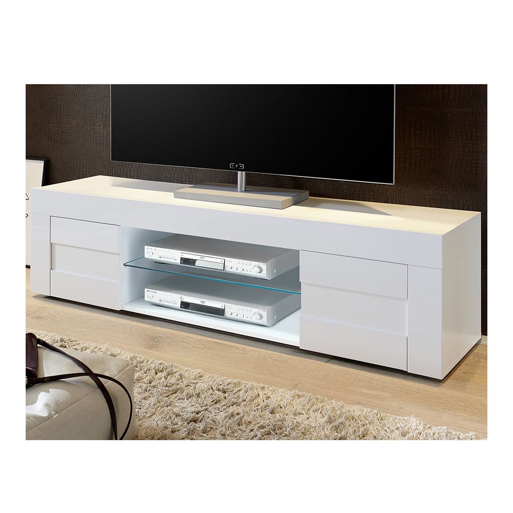 Kasalinea - Meuble TV blanc laqué brillant design NEWLAND - L 181 cm - Meubles TV, Hi-Fi