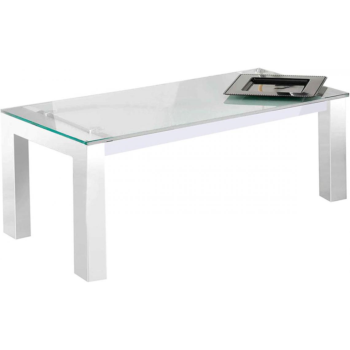 Pegane - Table basse relevable en verre trempé coloris blanc - Longueur 112 x profondeur 50 x hauteur 44 - 57 cm - Tables basses