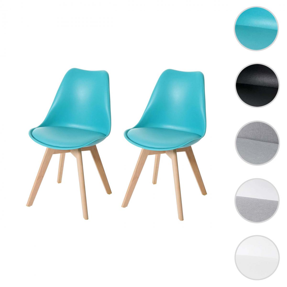 Mendler - 2x chaise de salle à manger HWC-E53, chaise de cuisine, design rétro ~ turquoise, similicuir, pieds clairs - Chaises