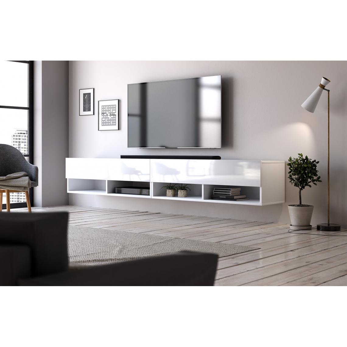Vivaldi - VIVALDI Meuble TV - DERBY DOUBLE - 200 cm - blanc mat - blanc brillant - style moderne - Meubles TV, Hi-Fi