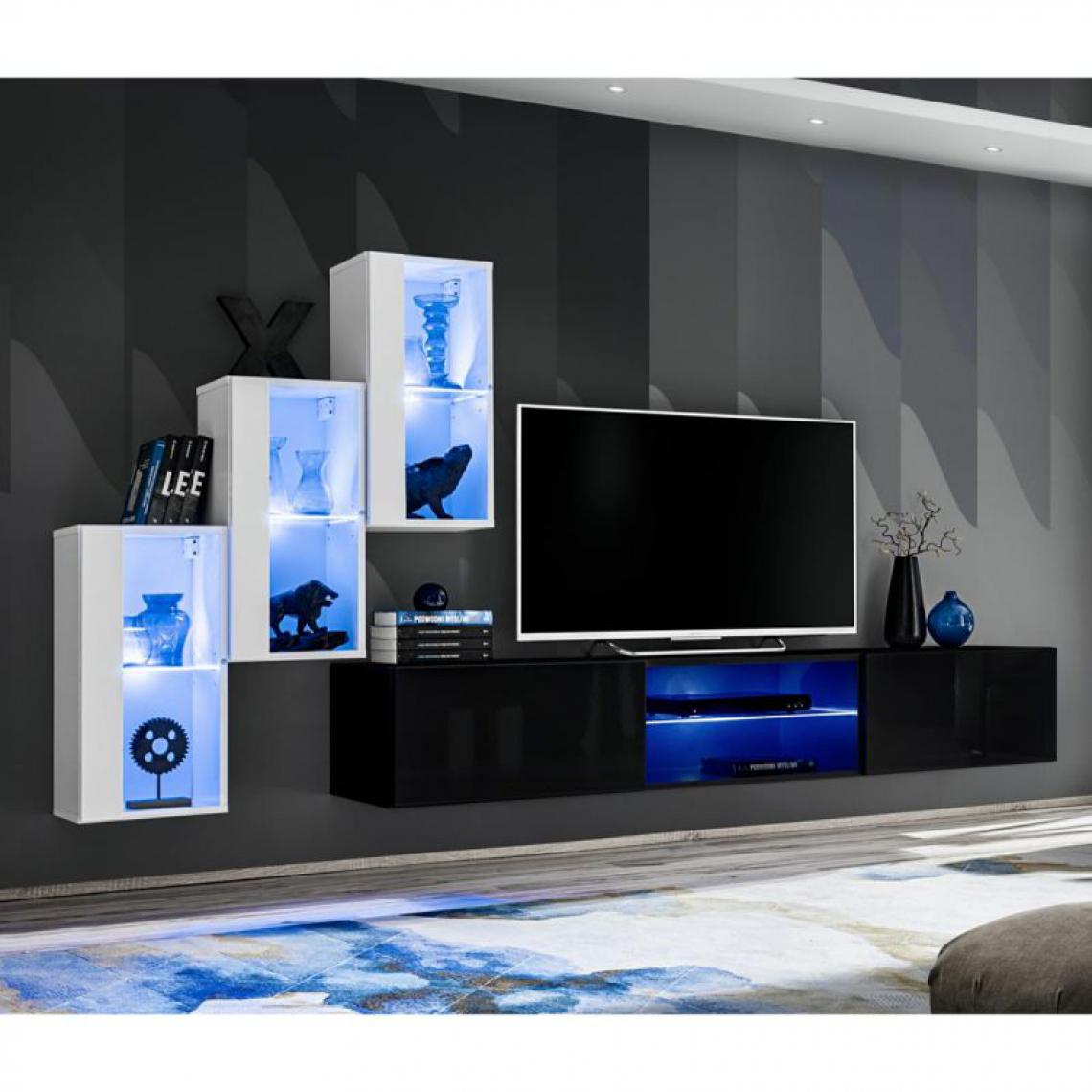 Ac-Deco - Ensemble Meuble TV Design Switch XXII 240cm Blanc & Noir - Meubles TV, Hi-Fi